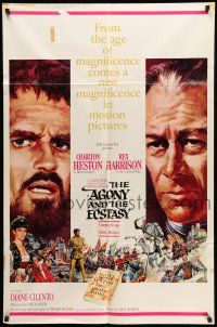 8f019 AGONY & THE ECSTASY roadshow 1sh '65 great art of Charlton Heston & Rex Harrison!