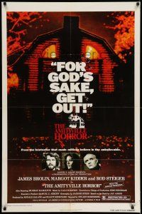 8f031 AMITYVILLE HORROR 1sh '79 great image of haunted house, for God's sake get out!