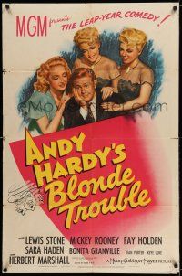 8f033 ANDY HARDY'S BLONDE TROUBLE 1sh '44 Mickey Rooney and three very sexy babes!