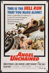 8f034 ANGEL UNCHAINED 1sh '70 AIP, bikers & hippies, this is the hell run that you make alone!