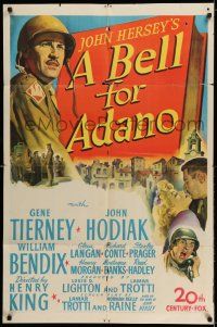 8f058 BELL FOR ADANO 1sh '45 pretty Gene Tierney & WWII soldier John Hodiak, William Bendix!