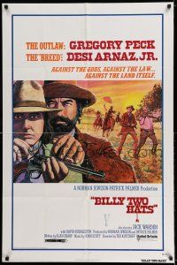 8f071 BILLY TWO HATS 1sh '74 cool art of outlaw cowboys Gregory Peck & Desi Arnaz Jr.!