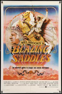 8f080 BLAZING SADDLES 1sh '74 classic Mel Brooks western, art of Cleavon Little by Alvin!