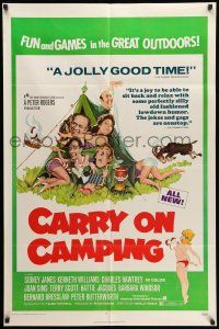 8f111 CARRY ON CAMPING 1sh '71 AIP, Sidney James, English nudist sex, wacky camping artwork!