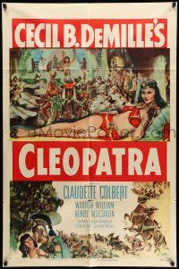 8f133 CLEOPATRA 1sh R52 sexy Claudette Colbert as the Princess of the Nile, Cecil B. DeMille