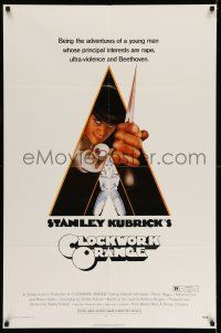8f136 CLOCKWORK ORANGE R-rated 1sh '72 Stanley Kubrick classic, Castle art of Malcolm McDowell!