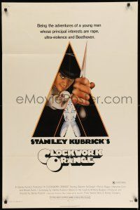 8f137 CLOCKWORK ORANGE X-rated 1sh '72 Stanley Kubrick classic, Castle art of Malcolm McDowell!