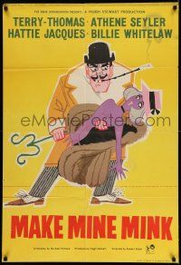 8f541 MAKE MINE MINK English 1sh '61 artwork of Terry-Thomas stealing sexy woman's clothes!