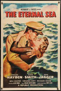 8f245 ETERNAL SEA 1sh '55 art of Sterling Hayden as Admiral John Hoskins with sexy Alexis Smith!