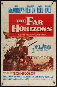 8f256 FAR HORIZONS 1sh '55 art of Charlton Heston & Fred MacMurray as Lewis & Clark + Donna Reed!