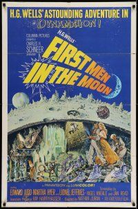 8f268 FIRST MEN IN THE MOON 1sh '64 Ray Harryhausen, H.G. Wells, fantastic sci-fi artwork!