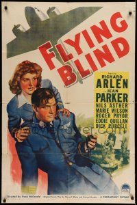 8f278 FLYING BLIND style A 1sh '41 art of terrified Richard Arlen, Jean Parker, aviation espionage!