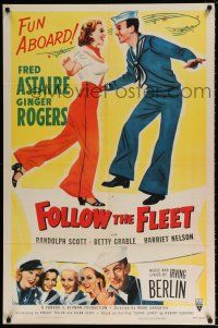 8f281 FOLLOW THE FLEET 1sh R53 different art of Fred Astaire & Ginger Rogers, Irving Berlin!