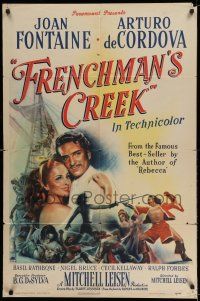 8f296 FRENCHMAN'S CREEK 1sh '44 c/u of pretty Joan Fontaine, swashbuckler Arturo de Cordova!
