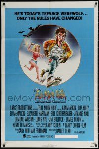8f302 FULL MOON HIGH 1sh '80 Larry Cohen, great artwork of sexy girl with knife chasing werewolf!