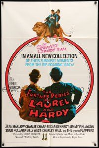8f305 FURTHER PERILS OF LAUREL & HARDY 1sh '67 great image of Stan & Ollie riding lion!