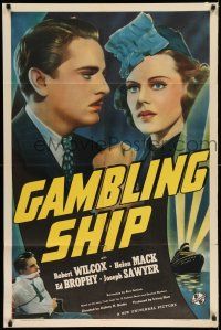 8f307 GAMBLING SHIP 1sh '38 great art of Helen Mack & Robert Wilcox, ship on the ocean!