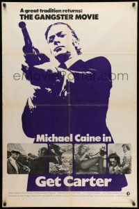 8f317 GET CARTER style A int'l 1sh '71 cool image of Michael Caine holding shotgun!
