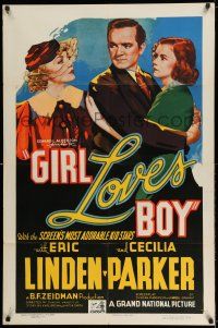 8f327 GIRL LOVES BOY 1sh '37 Duncan Mansfield directed, art of Eric Linden, Cecilia Parker!