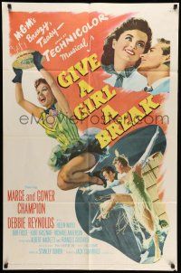 8f329 GIVE A GIRL A BREAK 1sh '53 great image of Marge & Gower Champion dancing, Debbie Reynolds!