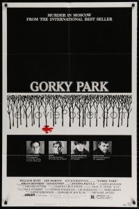 8f347 GORKY PARK 1sh '83 William Hurt, Lee Marvin, cool bloody snow in trees image!