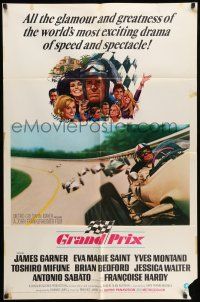 8f348 GRAND PRIX 1sh '67 Formula One race car driver James Garner, art by Terpning!