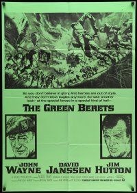 8f358 GREEN BERETS 1sh R70s John Wayne, Janssen, Hutton, Vietnam War art, completely green!