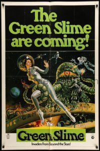 8f359 GREEN SLIME 1sh '69 classic cheesy sci-fi movie, wonderful art of sexy astronaut & monster!
