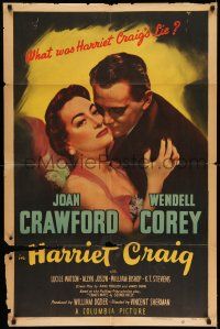 8f381 HARRIET CRAIG 1sh '50 wonderful romantic art of Joan Crawford & Wendell Corey!