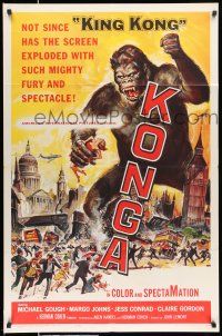8f485 KONGA 1sh '61 great artwork of giant angry ape terrorizing city by Reynold Brown!