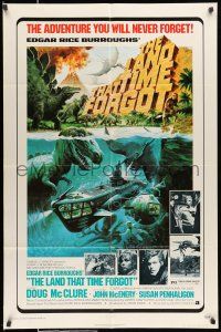 8f493 LAND THAT TIME FORGOT 1sh '75 Edgar Rice Burroughs, cool George Akimoto dinosaur art!