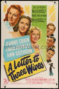 8f507 LETTER TO THREE WIVES 1sh '49 Jeanne Crain, Linda Darnell, Ann Sothern, young Kirk Douglas!