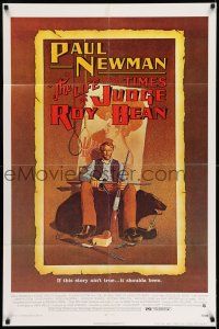 8f510 LIFE & TIMES OF JUDGE ROY BEAN 1sh '72 John Huston, art of Paul Newman by Richard Amsel!