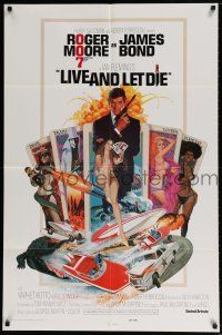 8f512 LIVE & LET DIE 1sh '73 art of Roger Moore as James Bond by Robert McGinnis!