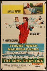8f516 LONG GRAY LINE 1sh '54 art of Tyrone Power carrying Maureen O'Hara, plus West Point cadets!