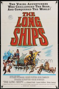 8f518 LONG SHIPS 1sh '64 Richard Widmark, Sidney Poitier, cool art of the Mighty Vikings!