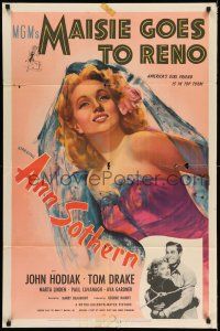 8f539 MAISIE GOES TO RENO 1sh '44 sexiest art of Ann Sothern + photo of her hugging John Hodiak!