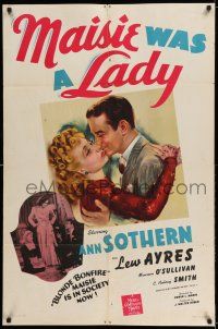 8f540 MAISIE WAS A LADY 1sh '41 blonde bonfire Ann Sothern is in society with Lew Ayres now!