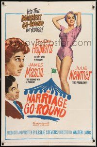 8f547 MARRIAGE-GO-ROUND 1sh '60 Julie Newmar wants to borrow Susan Hayward's husband James Mason!