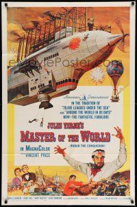 8f553 MASTER OF THE WORLD 1sh '61 Jules Verne, Vincent Price, cool art of enormous flying machine!