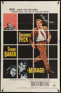 8f566 MIRAGE 1sh '65 cool artwork of Gregory Peck & Diane Baker!