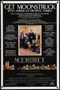 8f575 MOONSTRUCK style C 1sh '87 Nicholas Cage, Olympia Dukakis, Cher, great cast portrait!