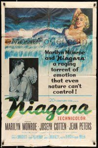 8f594 NIAGARA 1sh '53 classic artwork of gigantic sexy Marilyn Monroe on famous waterfall!