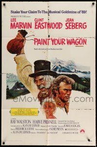 8f627 PAINT YOUR WAGON 1sh '69 art of Clint Eastwood, Lee Marvin & pretty Jean Seberg!