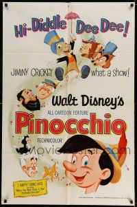 8f646 PINOCCHIO 1sh R71 Disney classic fantasy cartoon about a wooden boy who wants to be real!