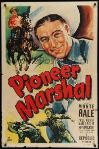 8f647 PIONEER MARSHAL 1sh '49 great huge close up artwork of smiling cowboy Monte Hale!