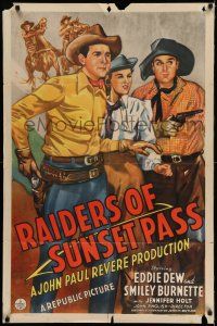 8f683 RAIDERS OF SUNSET PASS 1sh '43 great art of cowboy Eddie Dew, Smiley & Jennifer Holt!
