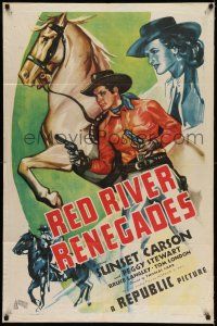 8f693 RED RIVER RENEGADES 1sh '46 cowboy Sunset Carson & Peggy Stewart!