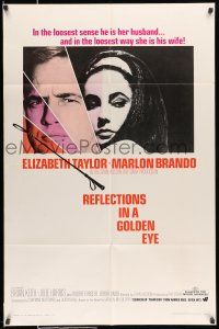 8f695 REFLECTIONS IN A GOLDEN EYE 1sh '67 Huston, cool image of Elizabeth Taylor & Marlon Brando!