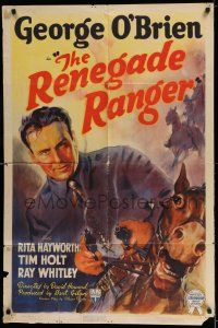8f698 RENEGADE RANGER 1sh '38 cool artwork of George O'Brien firing guns on horseback!